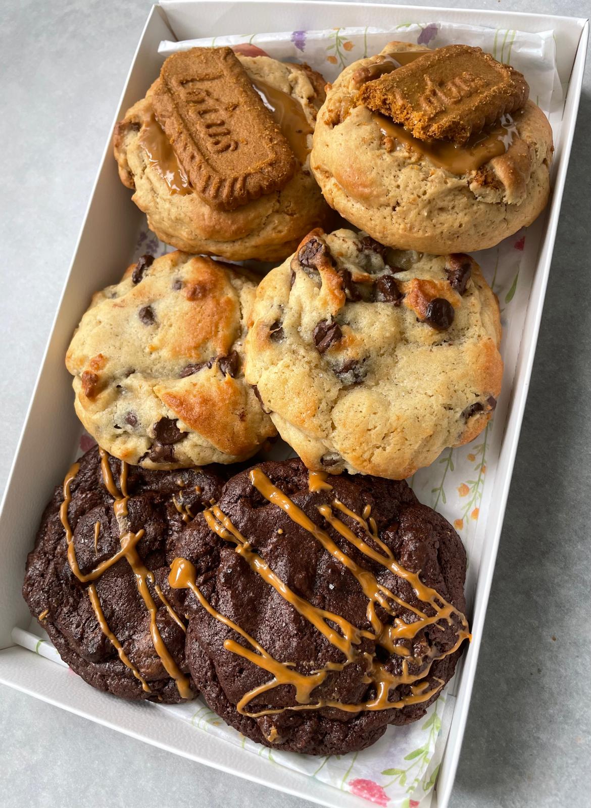 Assorted sourdough cookies in bakery gift box